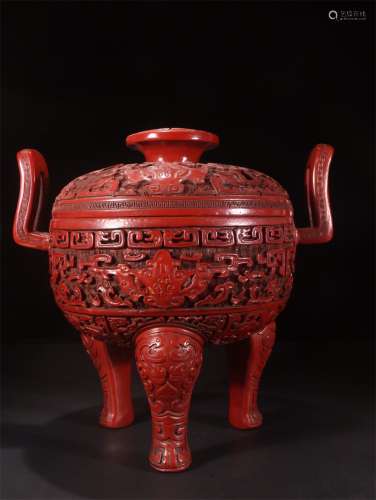 A Chinese Carved Tixi Lacquer Incense Burner