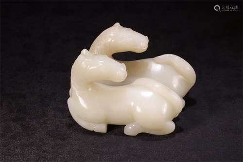 A Chinese Carved Jade Horses Decoration