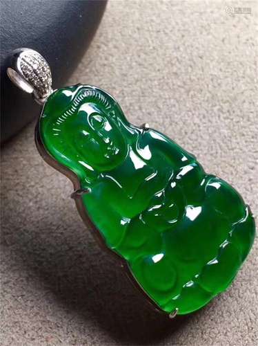 A Chinese Carved Jadeite Buddha Pendant