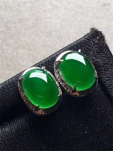 A Pair of Chinese Carved Jadeite Earrings