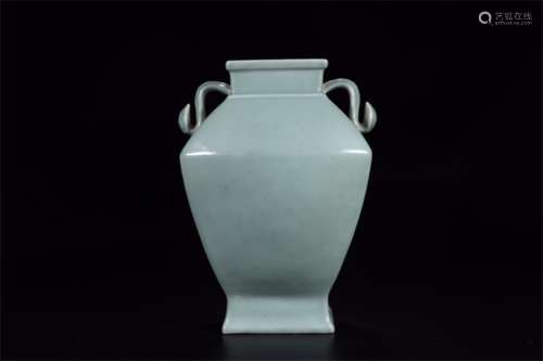 A Chinese Blue Glazed Porcelain Square Vase