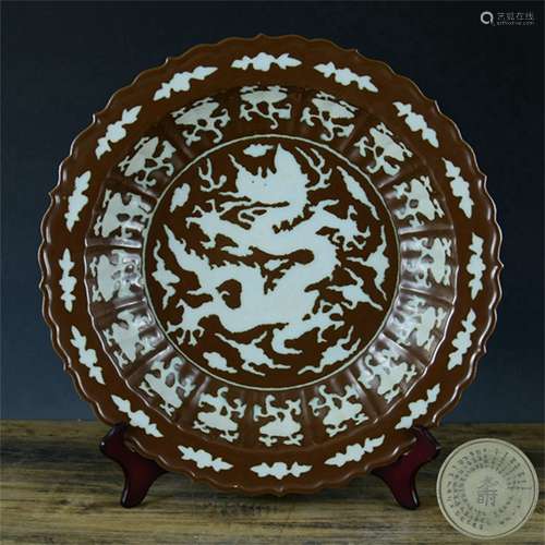 A Chinese Iron-Red Glazed Porcelain Plate