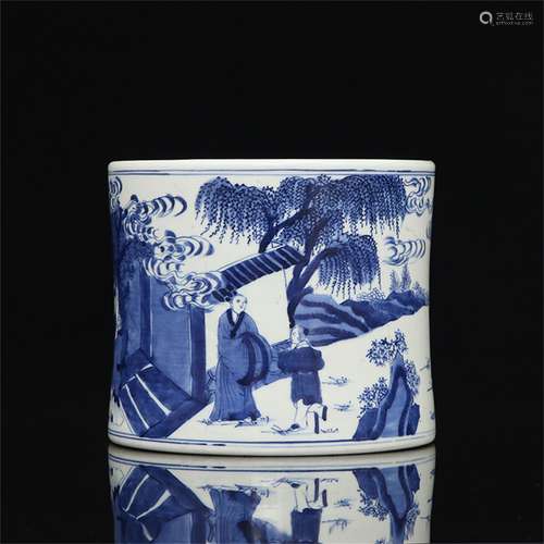 A Chinese Blue and White Porcelain Brush Pot