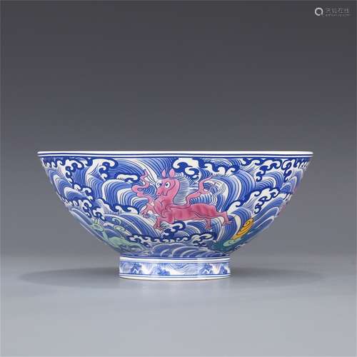 A Chinese Blue Glazed Famille-Rose Porcelain Bowl