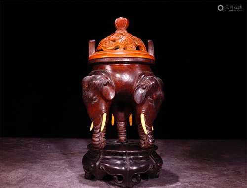 A Chinese Carved Zitan Incense Burner