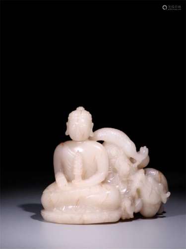 A Chinese Carved Jade Figure of Buddha Decoration