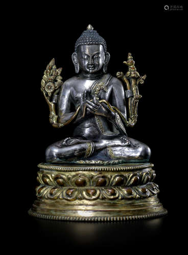 A Chinese Gilt Silver and Bronze Figure of Buddha