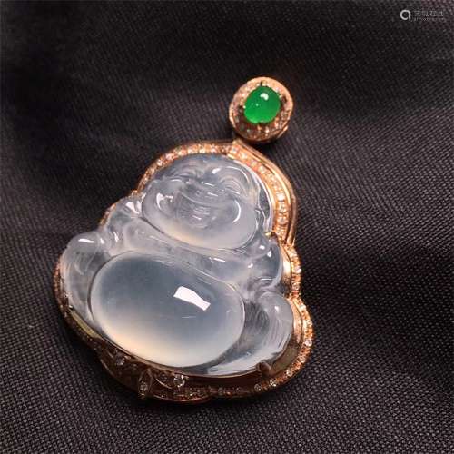 A Chinese Carved Jadeite Buddha Pendant