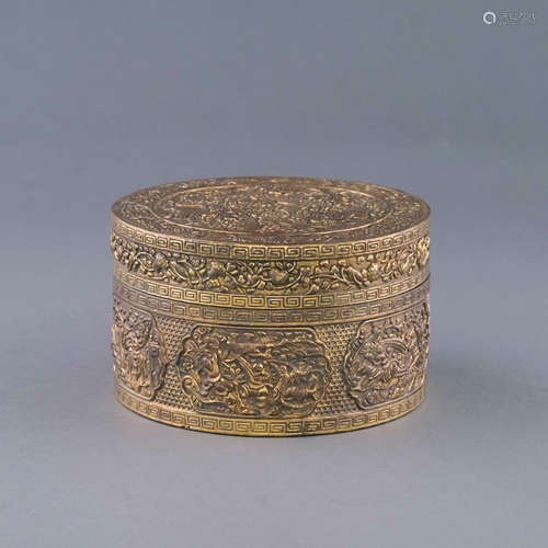 QIANLONG GILT BRONZE DRAGON RELIEF LIDDED BOX