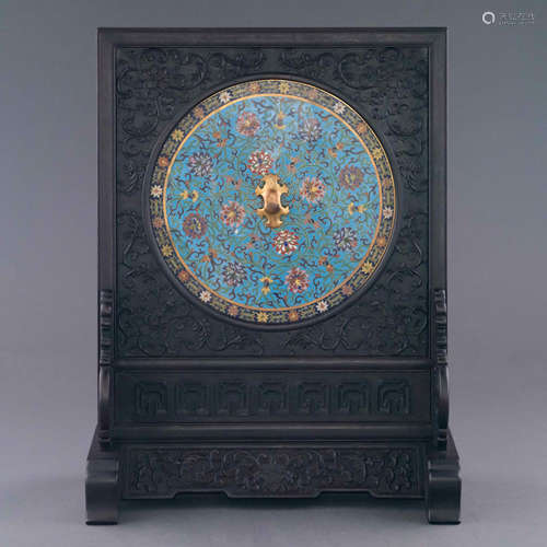 GILT BRONZE CLOISONNE DISK BI TABLE SCREEN