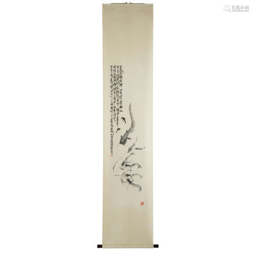 CHINESE SCROLL PAINTING OF FISH & SHRIMPS