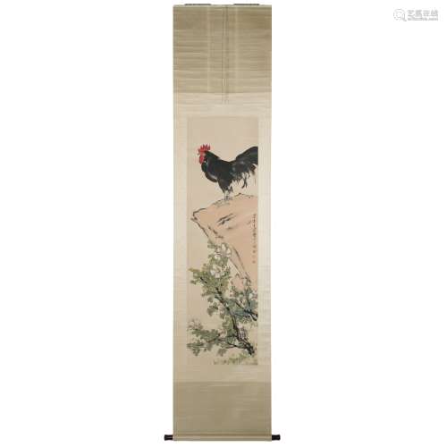 CHINESE SILK SCROLL PAINTING OF ROOSTER