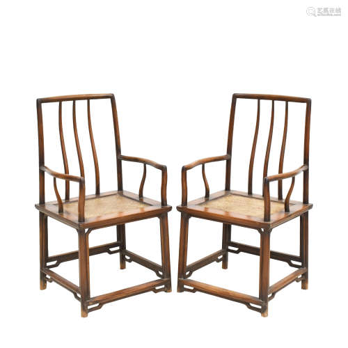PAIR OF HUANGHUALI SOUTHERN OFFICIAL'S HAT ARMCHAIRS
