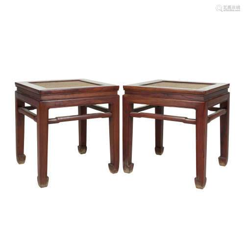 PAIR ANTIQUE CHINESE HUANGHUALI SQUARE STOOLS