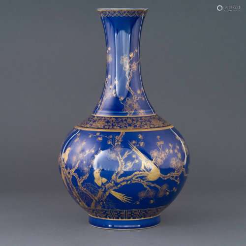 GUANGXU GILT OVERGLAZED BLUE MONOCHROME REWARD VASE