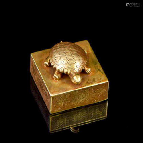 QING GILT SOLID SILVER TURTLE SEAL