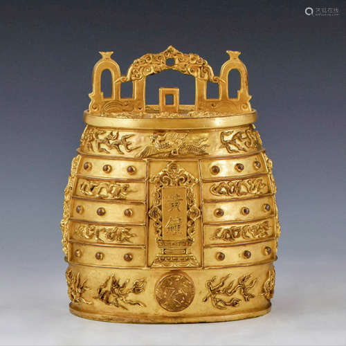 QING GILT-BRONZE ARCHAIC DRAGON RITUAL BELL