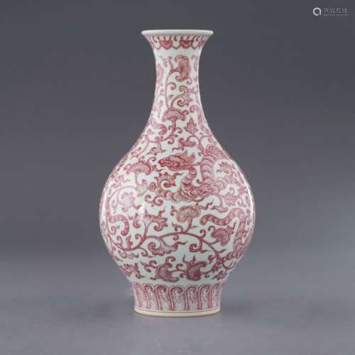 QIANLONG COPPER RED DRAGON REWARD VASE