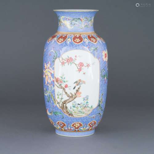 QIANLONG OPEN FACE FAMILLE ROSE BIRD VASE