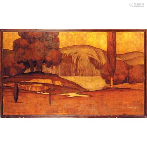 HENRI RAPIN (1873 1939) Panneau laqué à décor d'un…