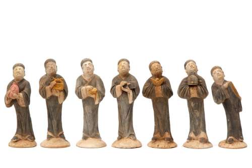 Seven Ming terracotta pottery funerary figures Ca.…