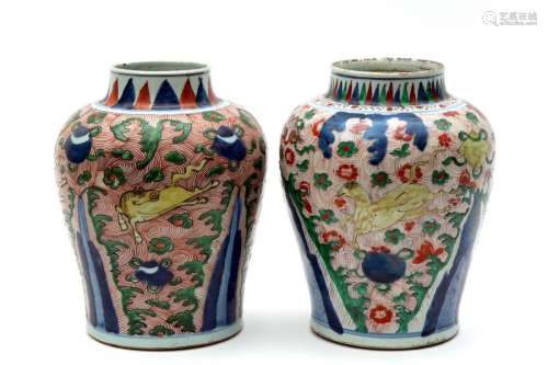 Two wucai galopping horses vases 17th. Century, tr…
