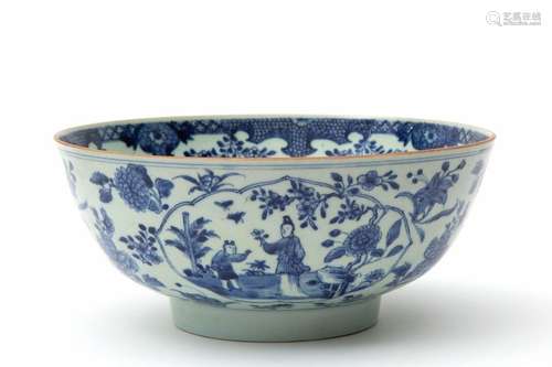 A large figural decor blue and white bowl 18th cen…