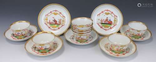 A part set of Chinese porcelain Meissen style cups…