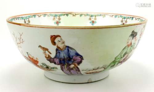 A large famille rose bowl, figures including a fal…