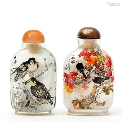 Two Chinese inside painted snuff bottles with bird…