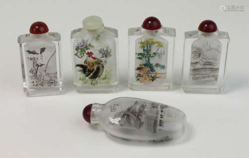 Five Chinese inside painted glass snuff bottles 20…