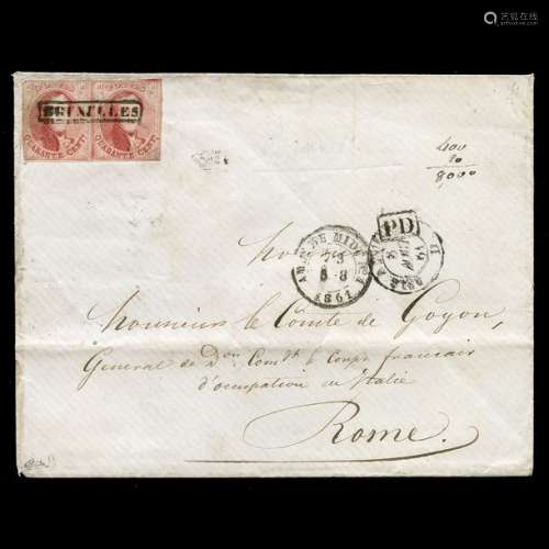 Belgique, 1858 1861, 40c rouge en paire (défauts) …