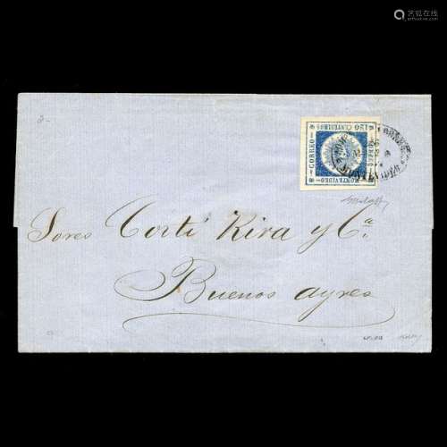 Uruguay, 1859, 120c bleu, Ensemble de 4 lettres av…