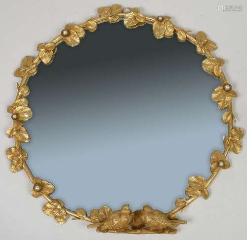 Miroir rond en bronze doré décoré d'un \