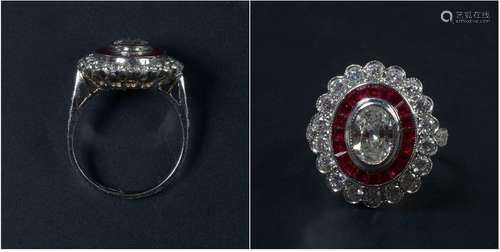 Bague en platine sertie de diamants dont un diaman…