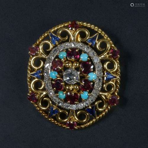 Pendentif broche en or jaune 18 carats serti de di…