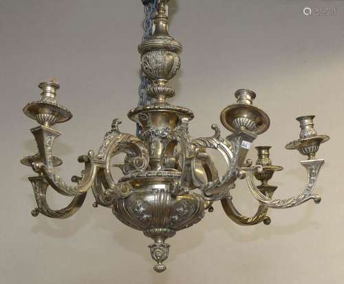 Lustre de style Louis XIV en bronze argenté à six …