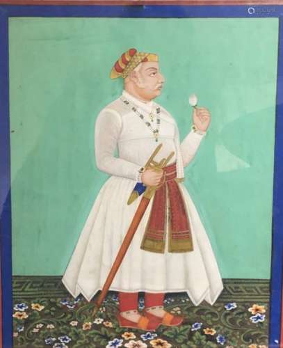 Gouache indo moghole représentant un maharajah. Fi…