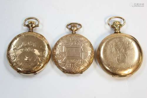 Three Gold Plate Pocket Watches