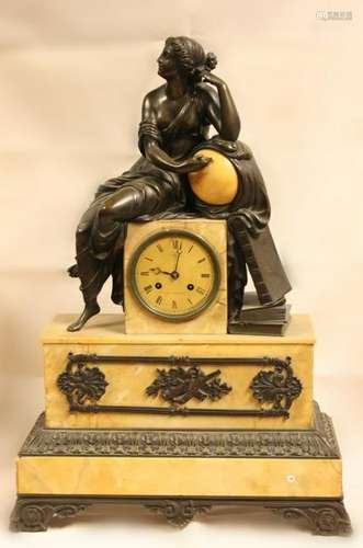 19th.C Bronze Clock w Sienna Marble w Classical Fi