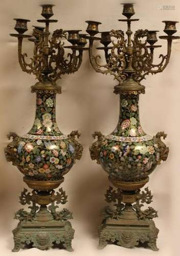 Pair of Cloisonne Candelabra