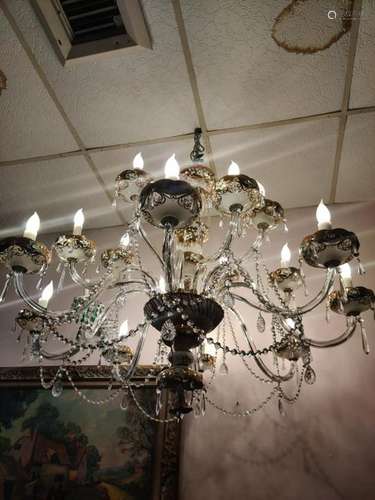 1950th.C Czeck Milky Opaline Crystal Chandelier