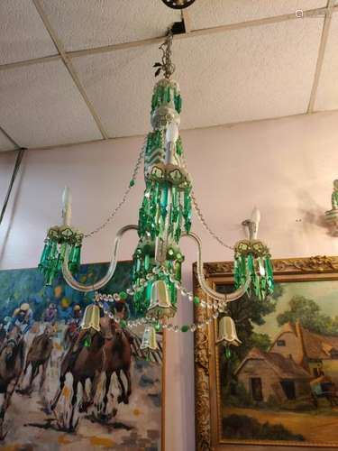 19th.C 4 Lights Opaline Crystal Chandelier