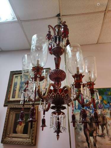 6 Lights 19th.C French Ruby Red Crystal Chandelier