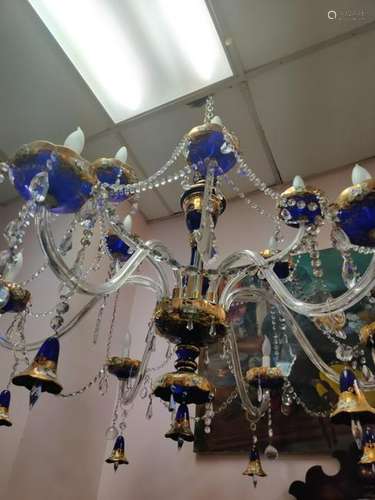 Pair 1950 Cobbe Blue Crystal Chandelier,12 Lights