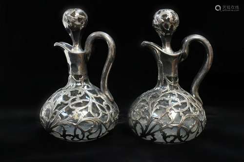 Pair of Silver and Glass Pitcher