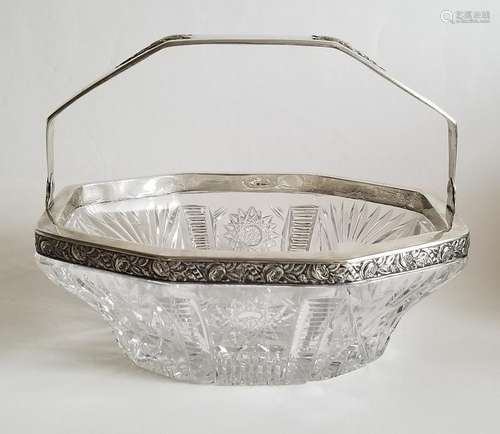 Lrg Antique Polish Silver Crystal Basket