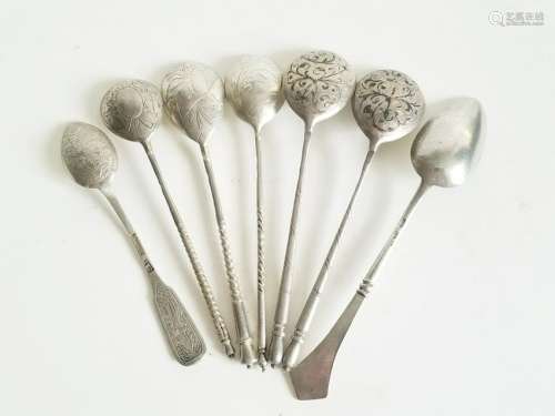 19C Russian Group of 7 Silver Spoons