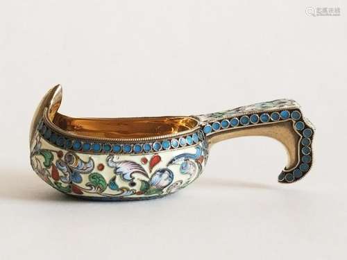 Russian Silver Shaded Enamel Kovsh