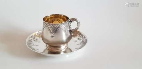 Fine 19C Russian Silver Cup & Saucer